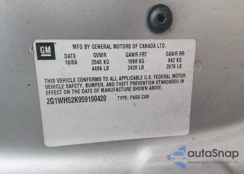 2005 Chevrolet Impala Ls из США, поврежденный, VIN 2G1WH52K959190420